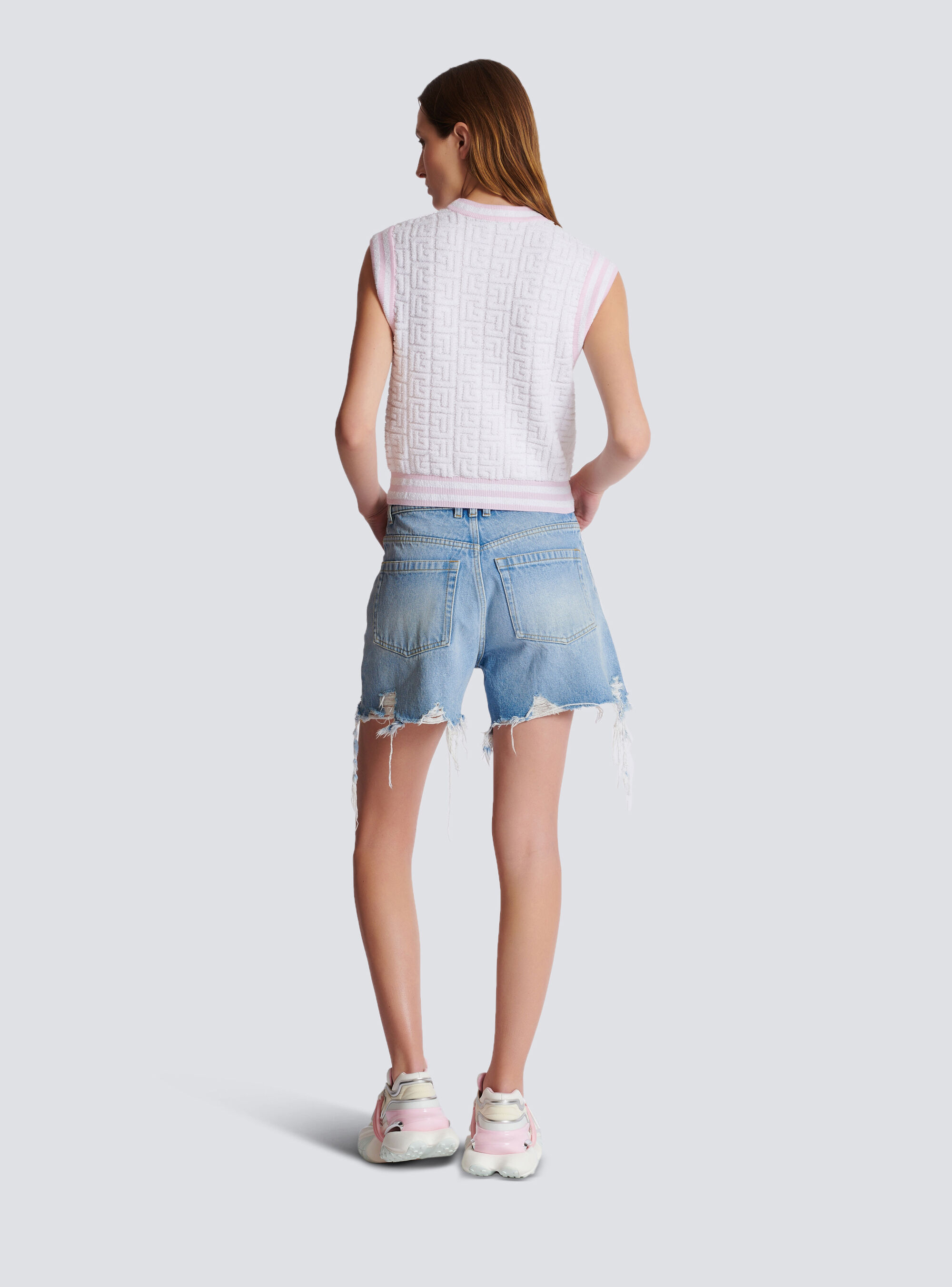 Balmain Monogram Wool And Cotton-blend Knitted Top In White