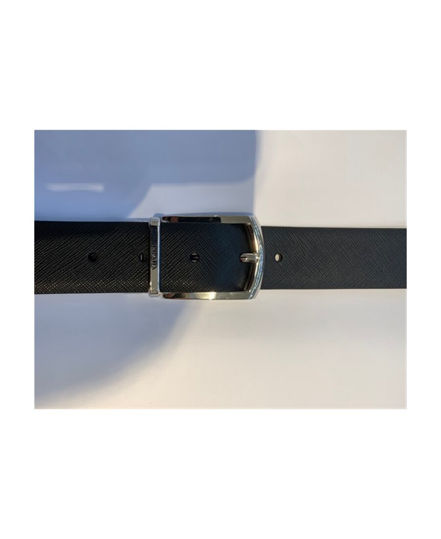 Prada Reversible Saffiano Leather Belt In Black