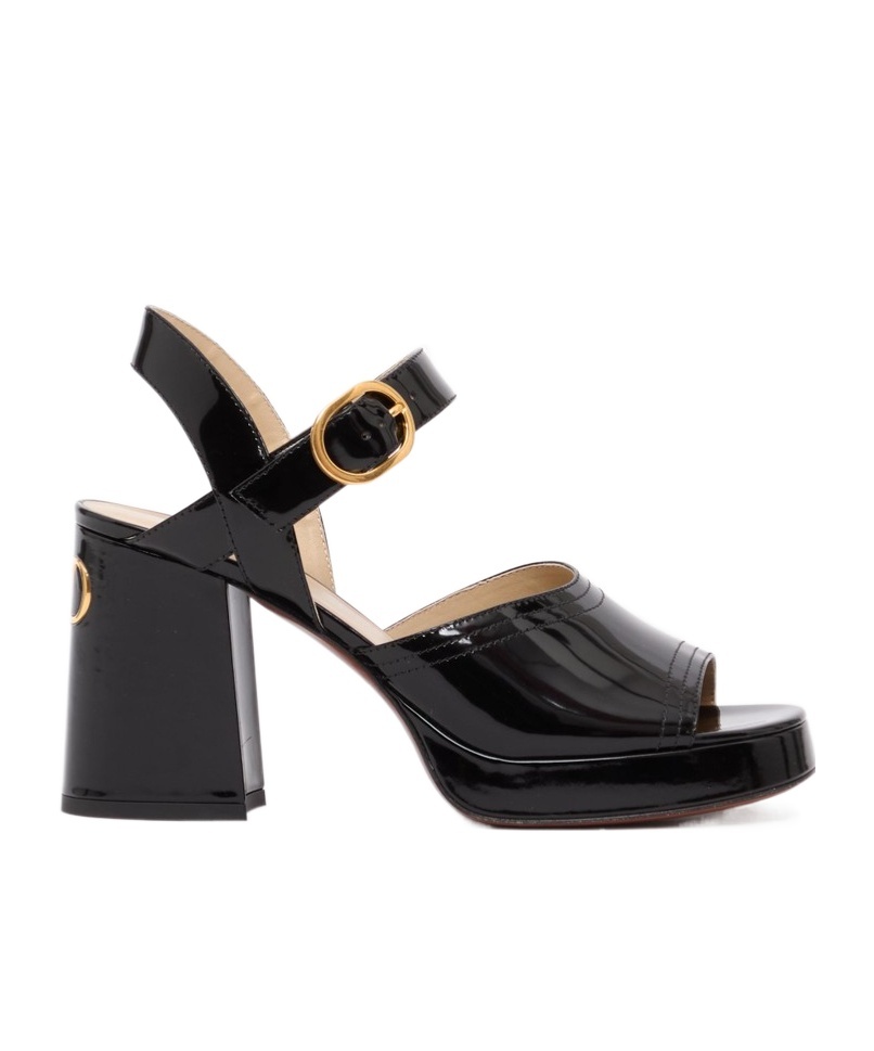Valentino Garavani Fawcette Platform Sandal In Polished Calfskin 100mm Woman Black 42 In Black