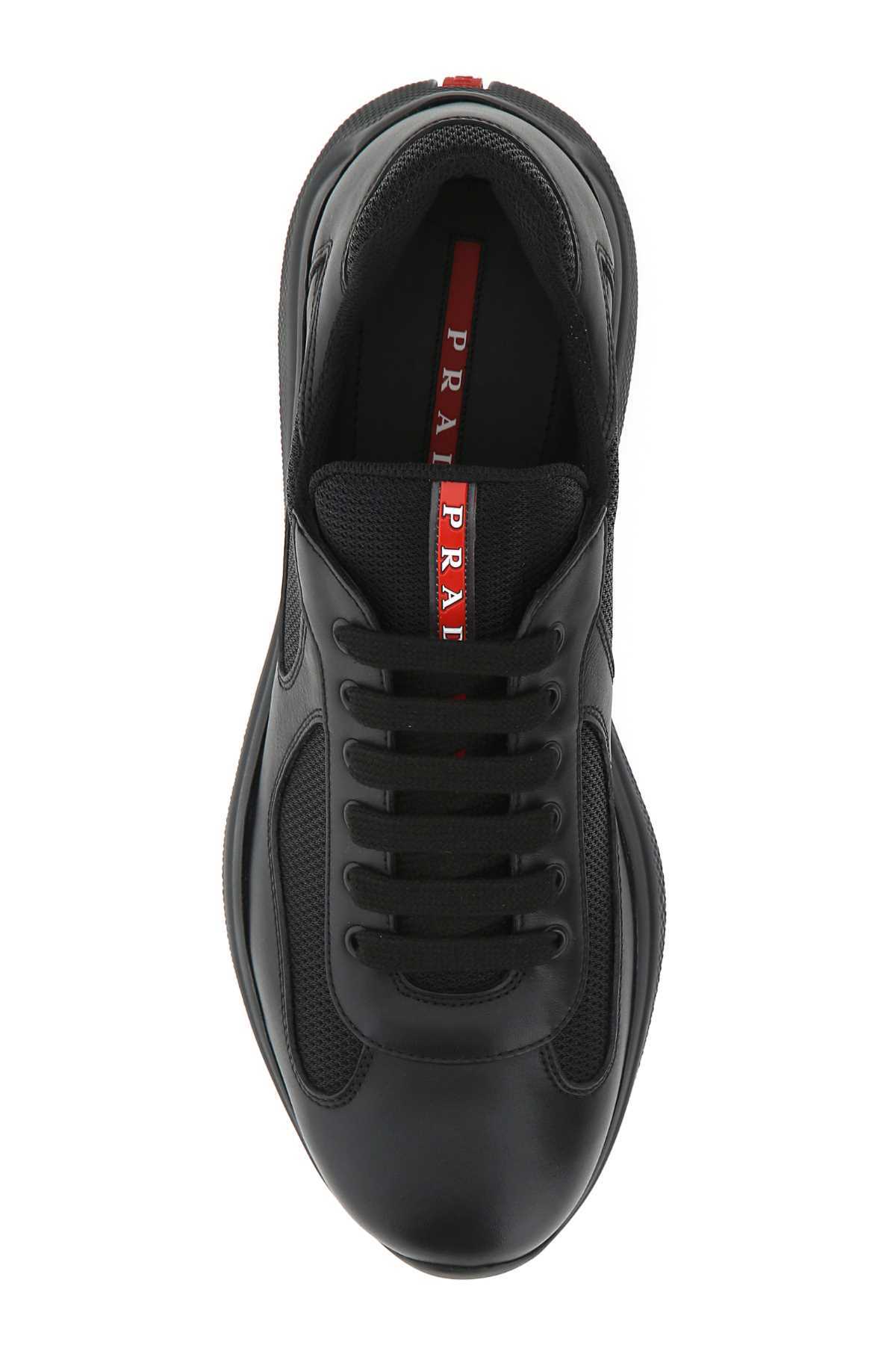 Prada Fabric And Leather America S Cup Sneakers In Black