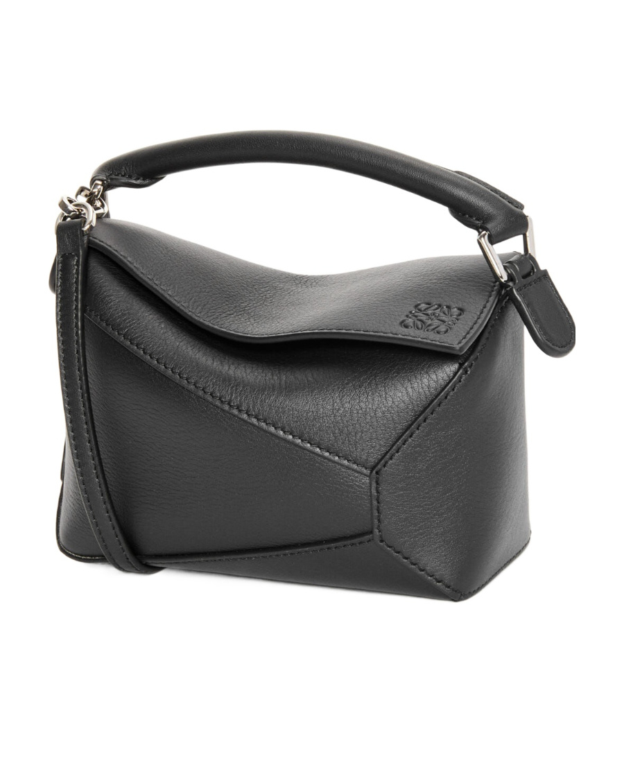 Loewe Mini Satin Cowhide Puzzle Edge Shoulder Bag In Black