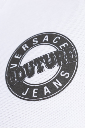 Versace Jeans Couture Logo Print Short-sleeved Polo Shirt In White