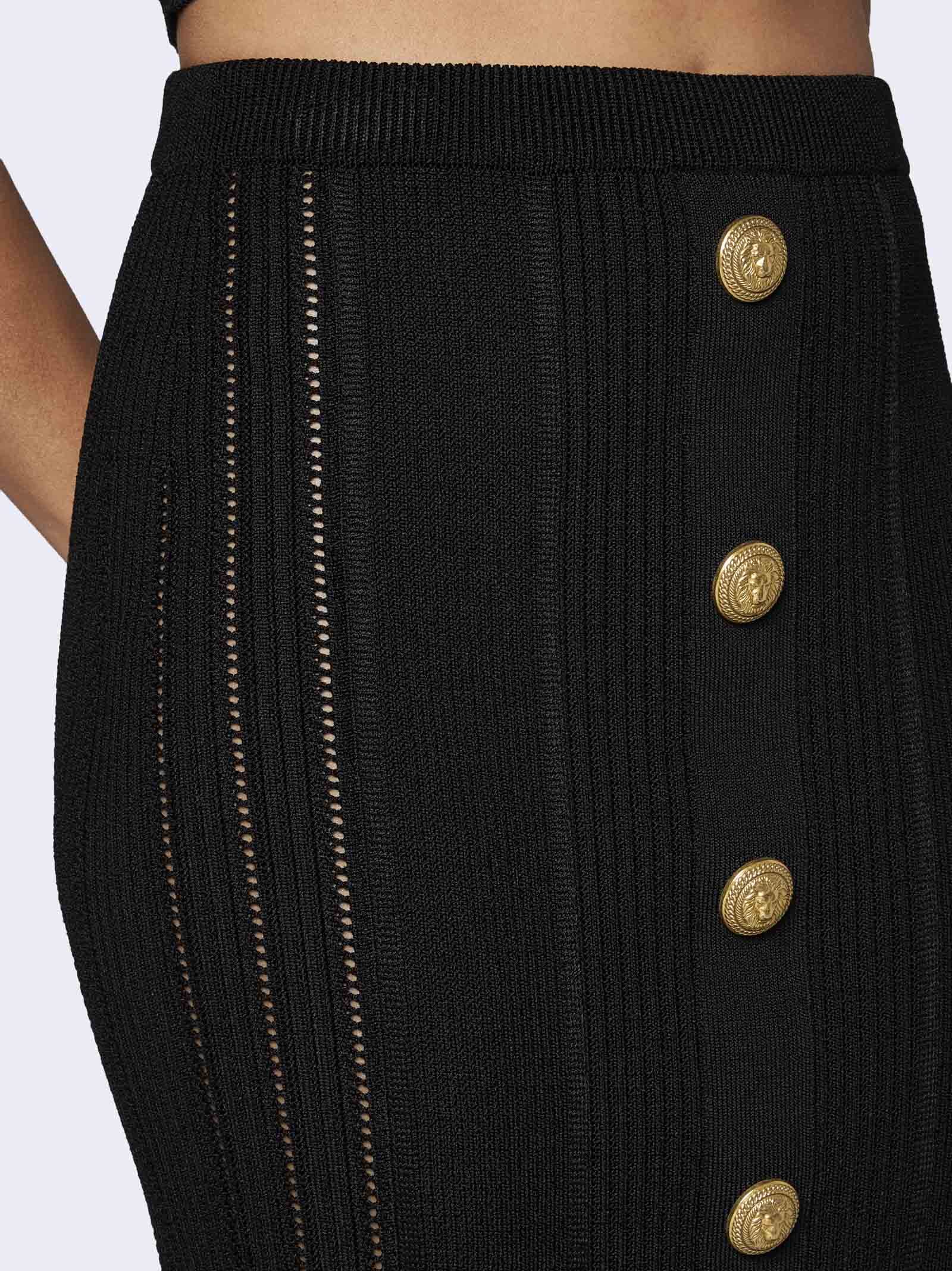 Shop Balmain Ribbed-knit Midi Skirt In Black