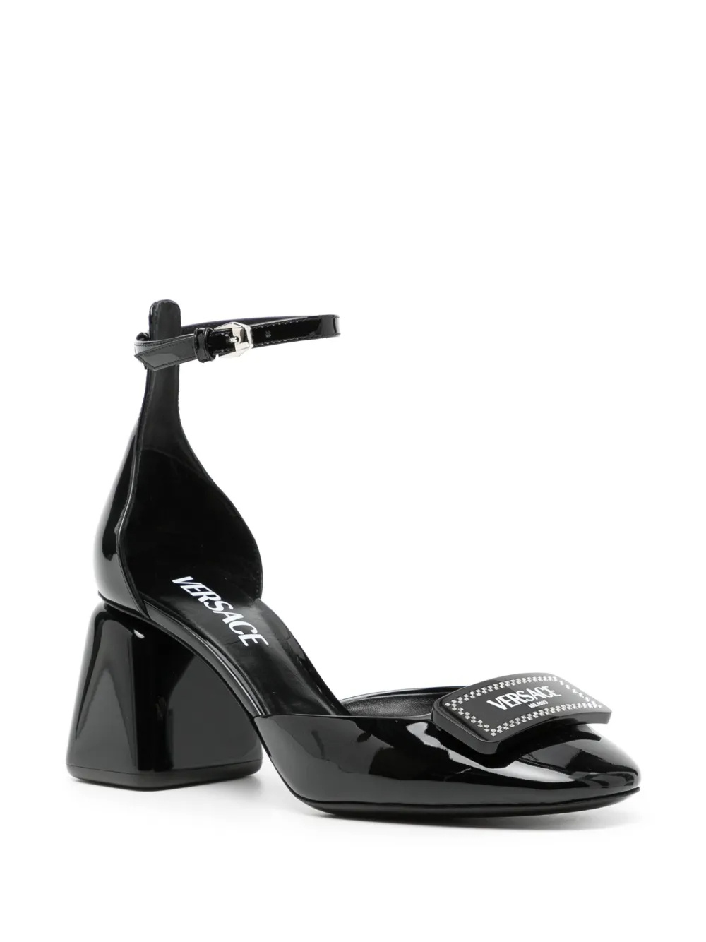 Versace Barret Embellished Patent-leather Pumps In Black