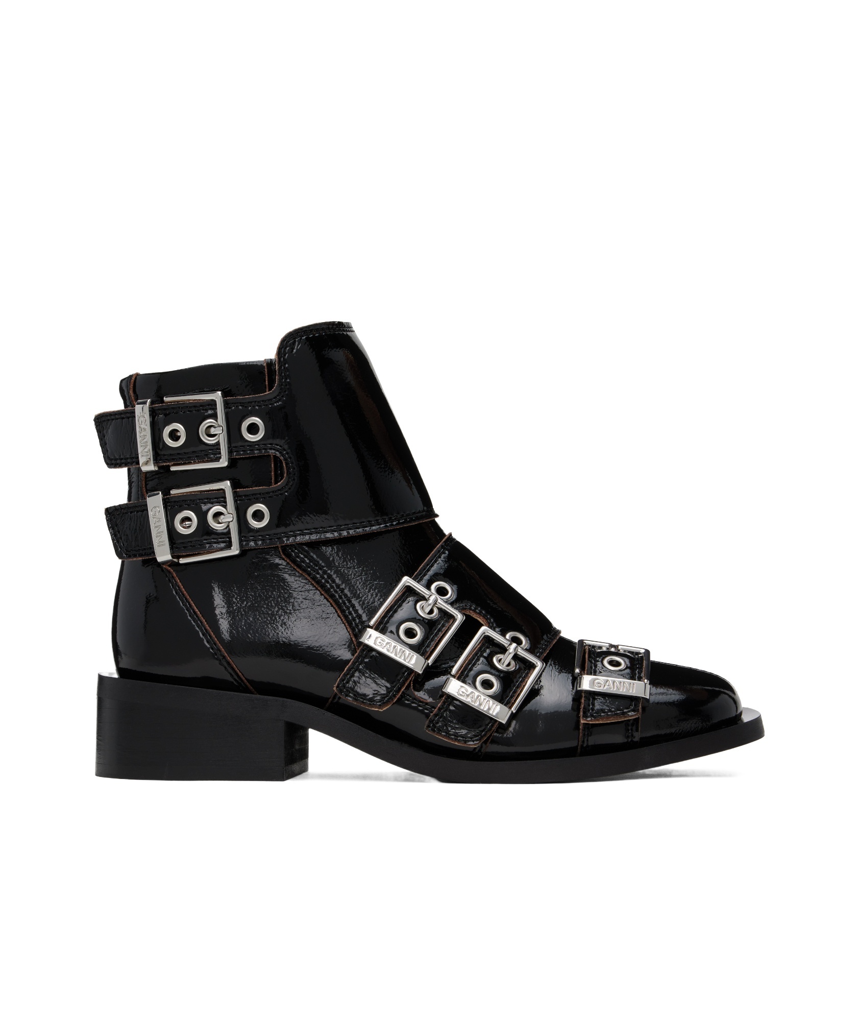 Ganni Black Feminine Buckle Naplack Boots In Black