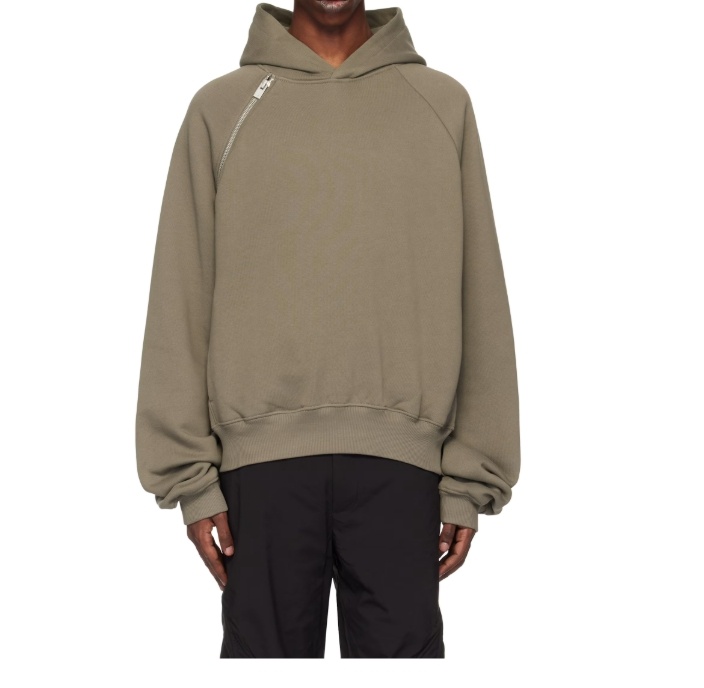 Heliot Emil Khaki Sequence Zip Hoodie In Gray