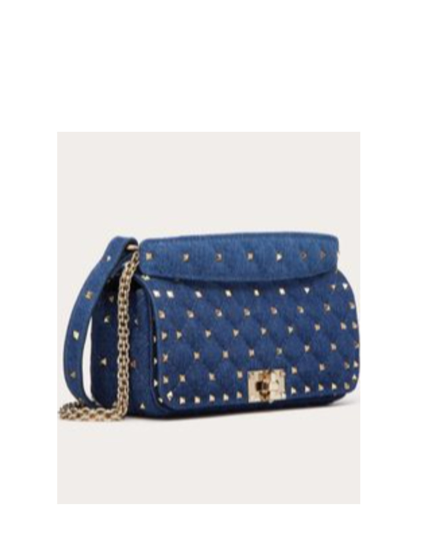 Valentino Rockstud Spike Denim Shoulder Bag In Blue