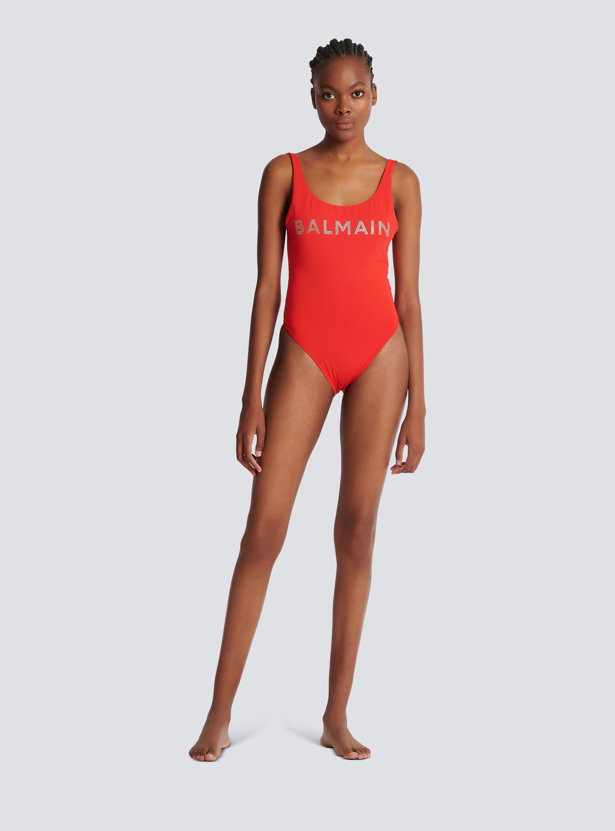 Balmain Logo-print Sleeveless Swimsuit In Red