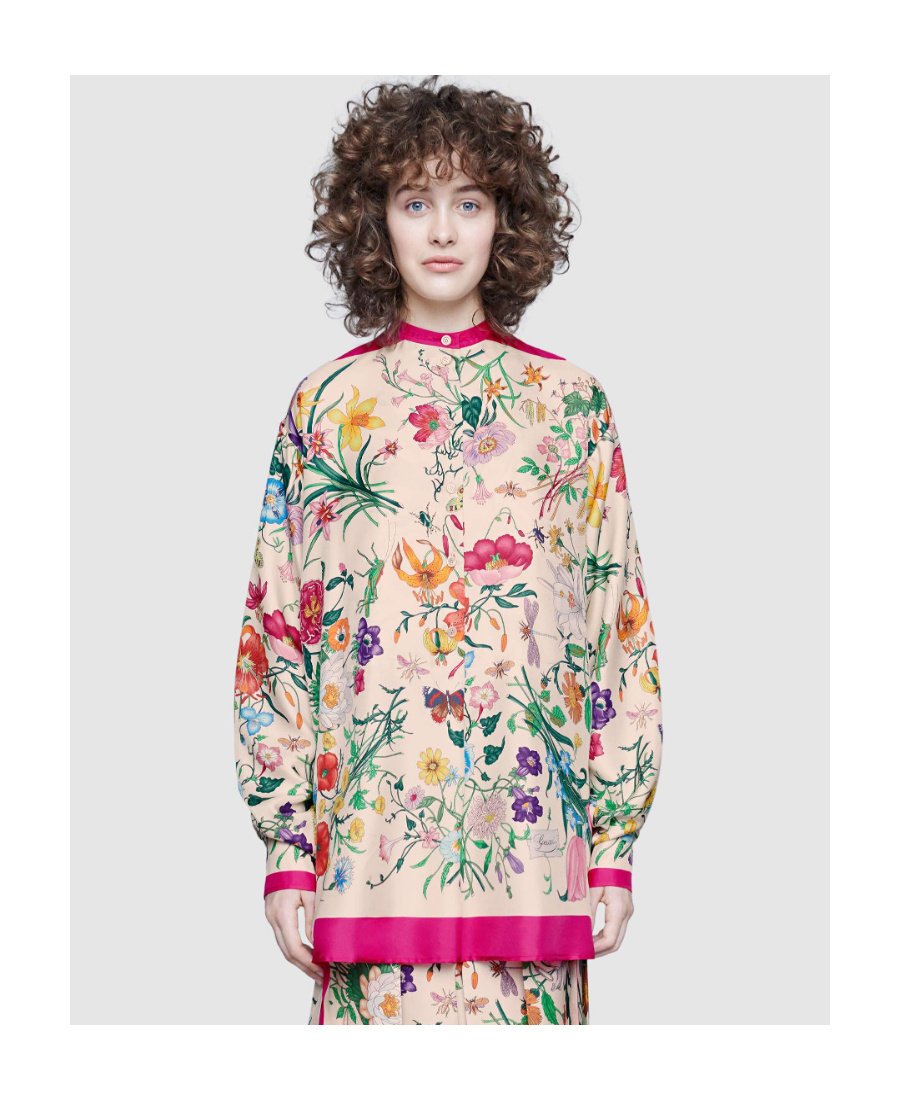 Gucci Oversize Shirt With Flora Print In Nude