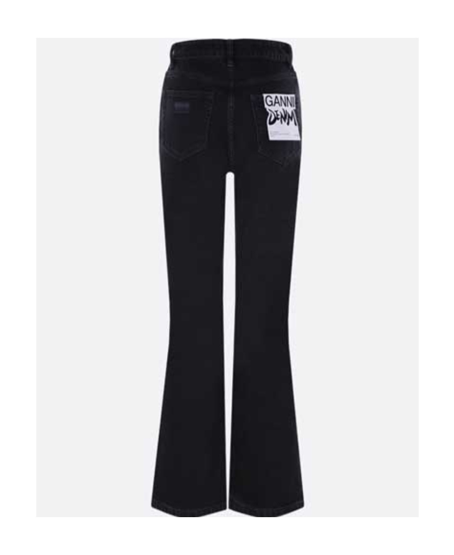 Ganni Logo-patch Flared Jeans In Black