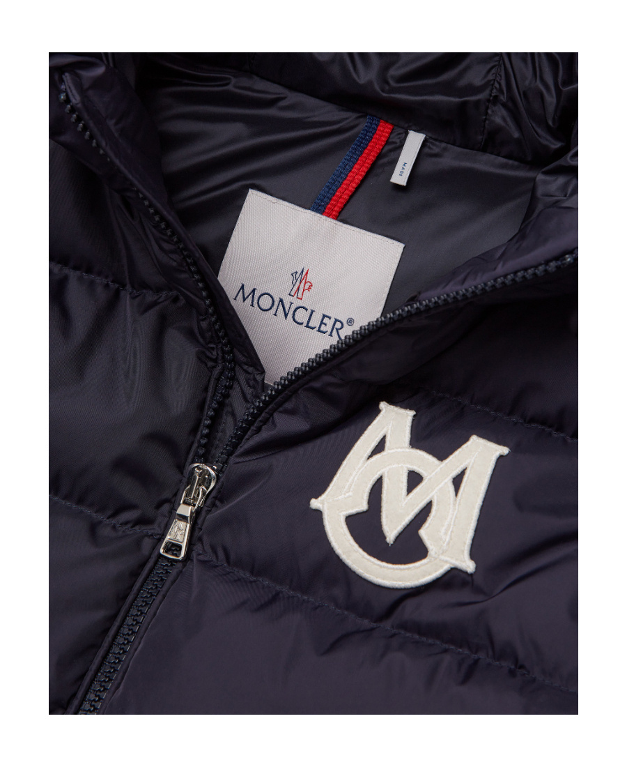 Moncler Enfant Mark Zip-up Puffer Jacket In Blue