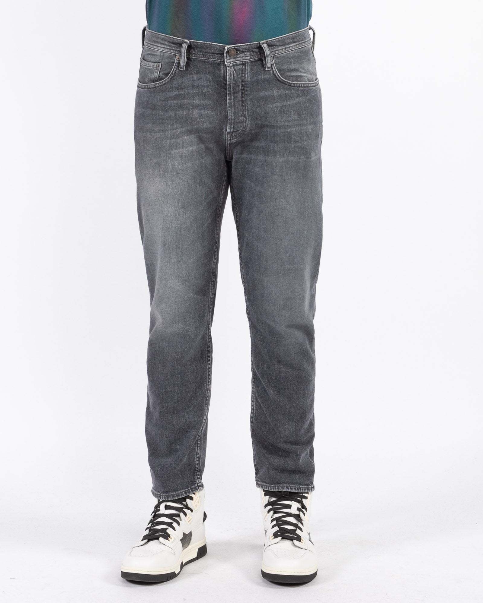 Acne Studios Distressed Five-pocket Faded Shorts With Belt Loops In Gray