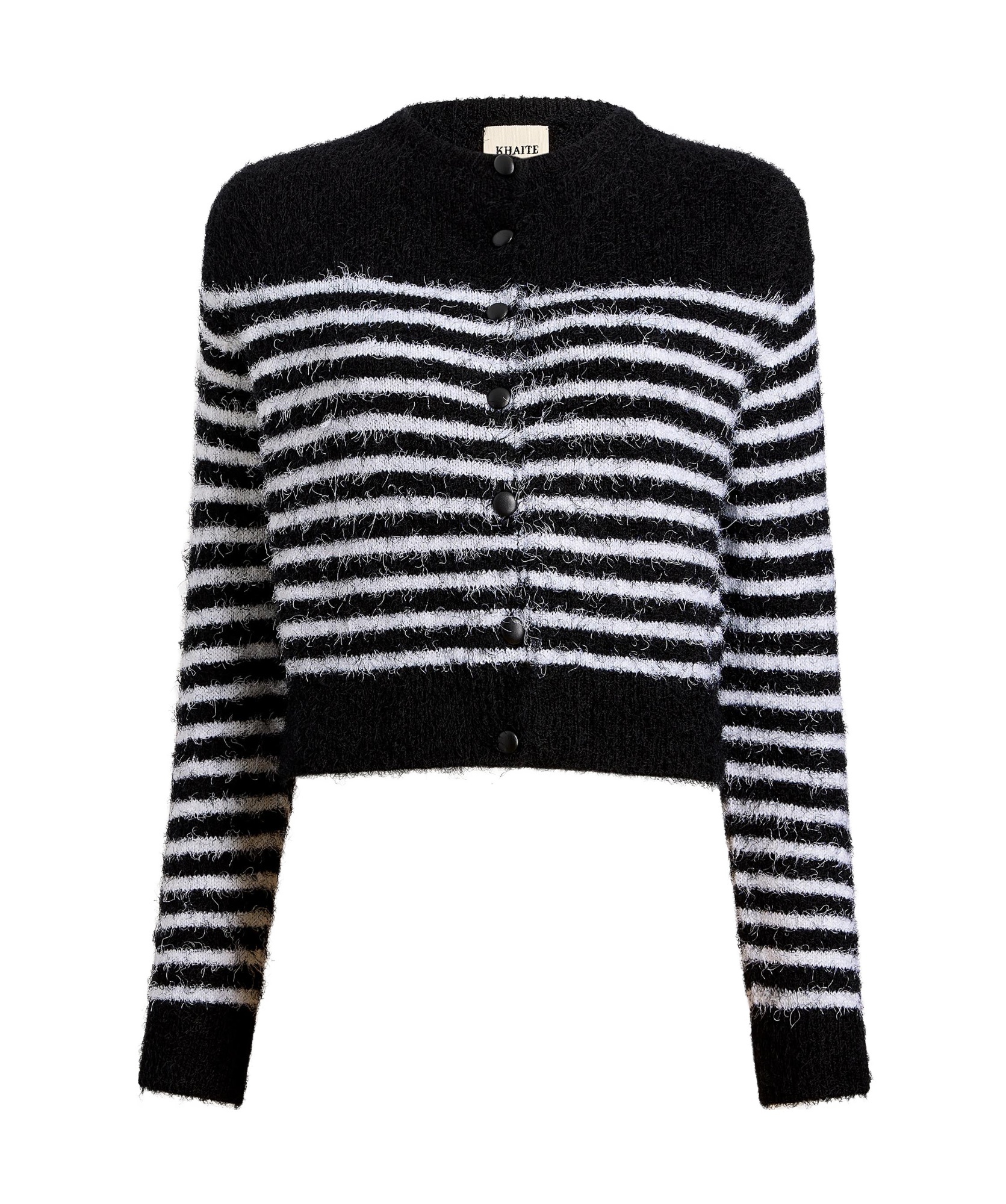 Khaite Jules Striped Silk And Cashmere Cardigan In Black