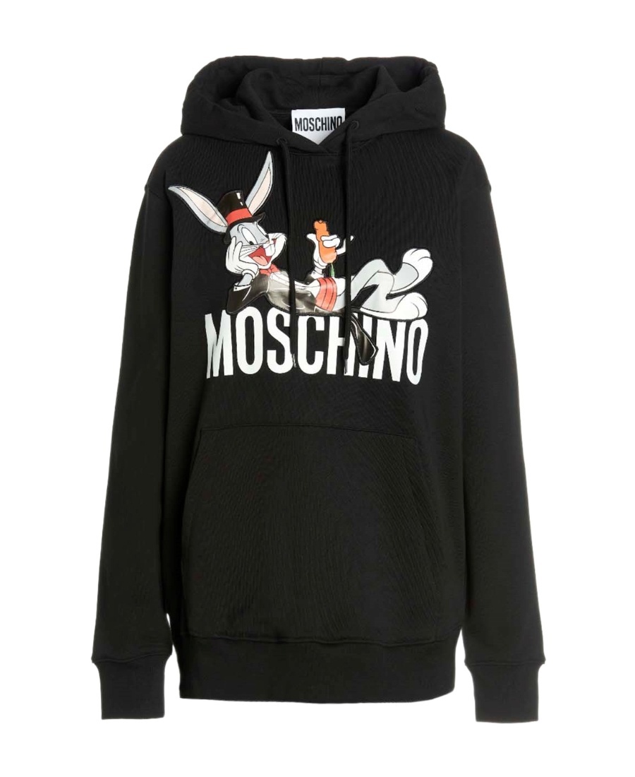 Shop Moschino Bugs Bunny Print Hoodie In Black