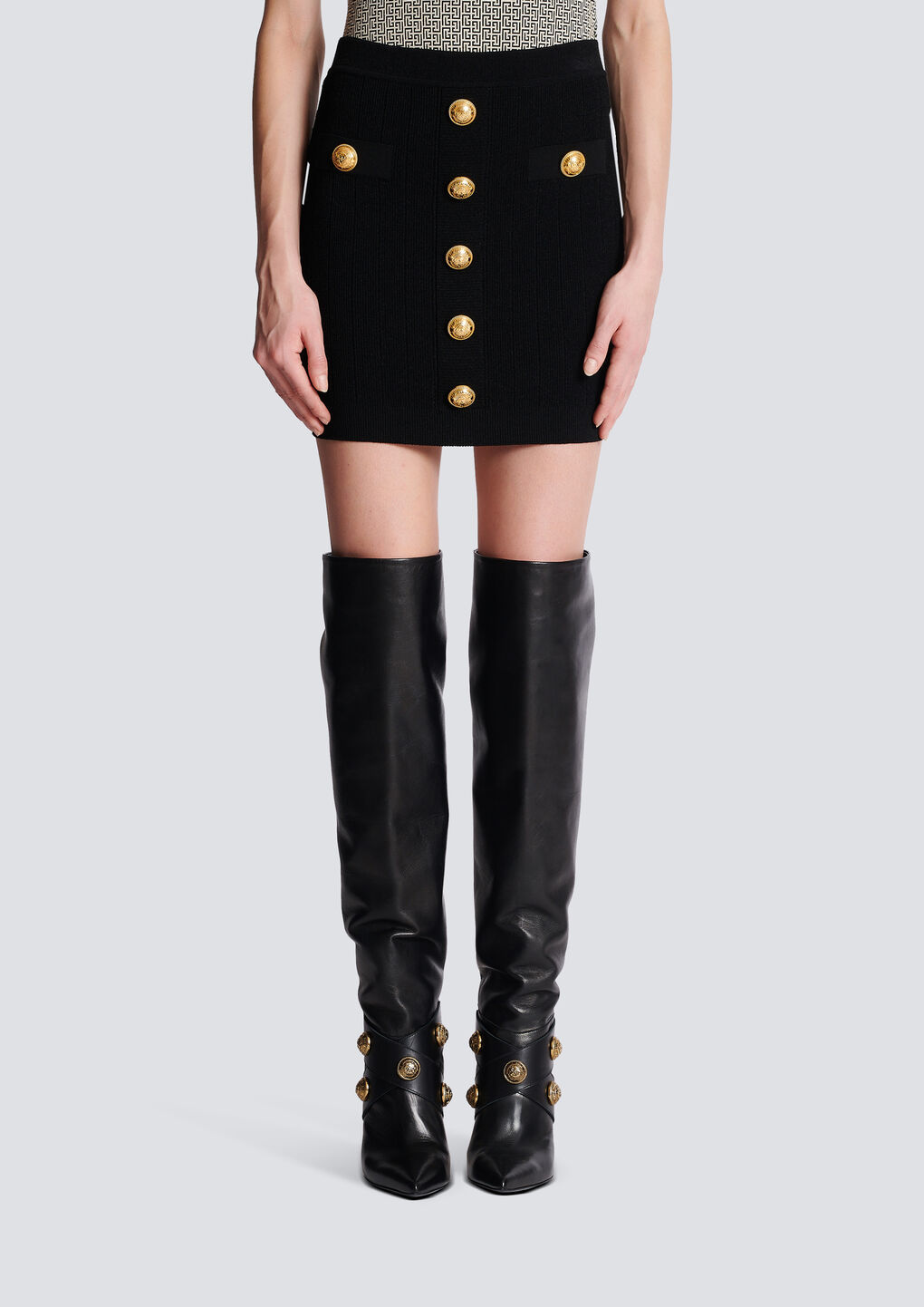 Shop Balmain Knit Skirt With Buttons In Black