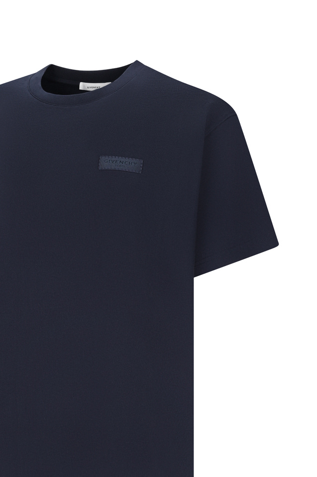Givenchy Black Crewneck T-shirt With Logo Patch On The Front In Cotton Man
