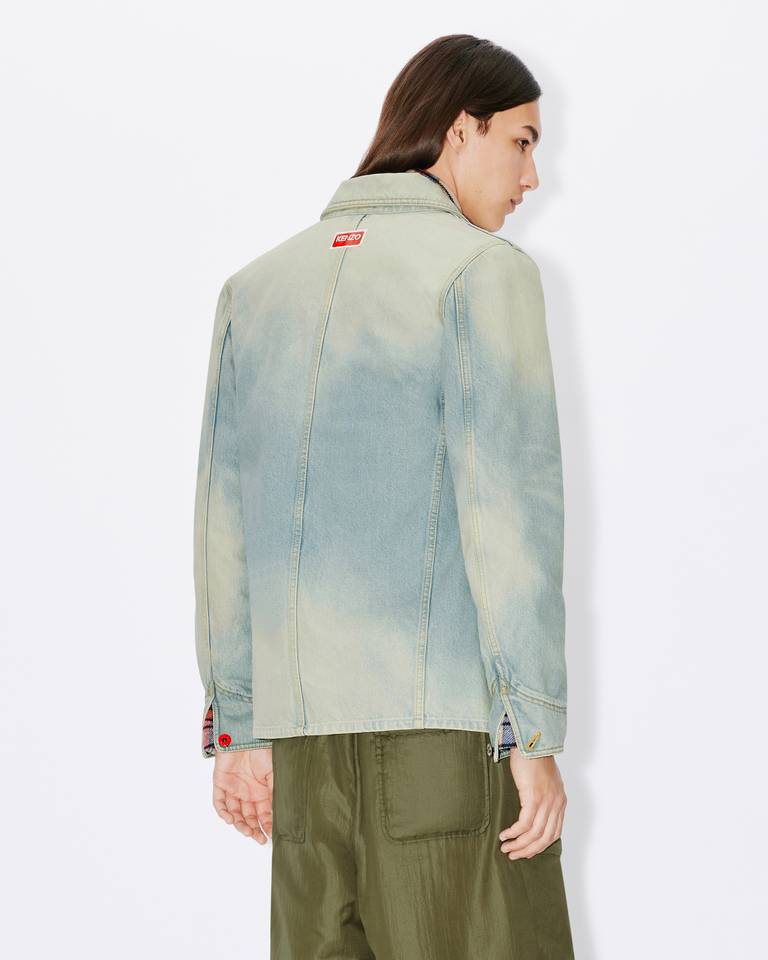 Kenzo Patch Detail Denim Blazer With Front Pockets In Medium Stone Blue Denim