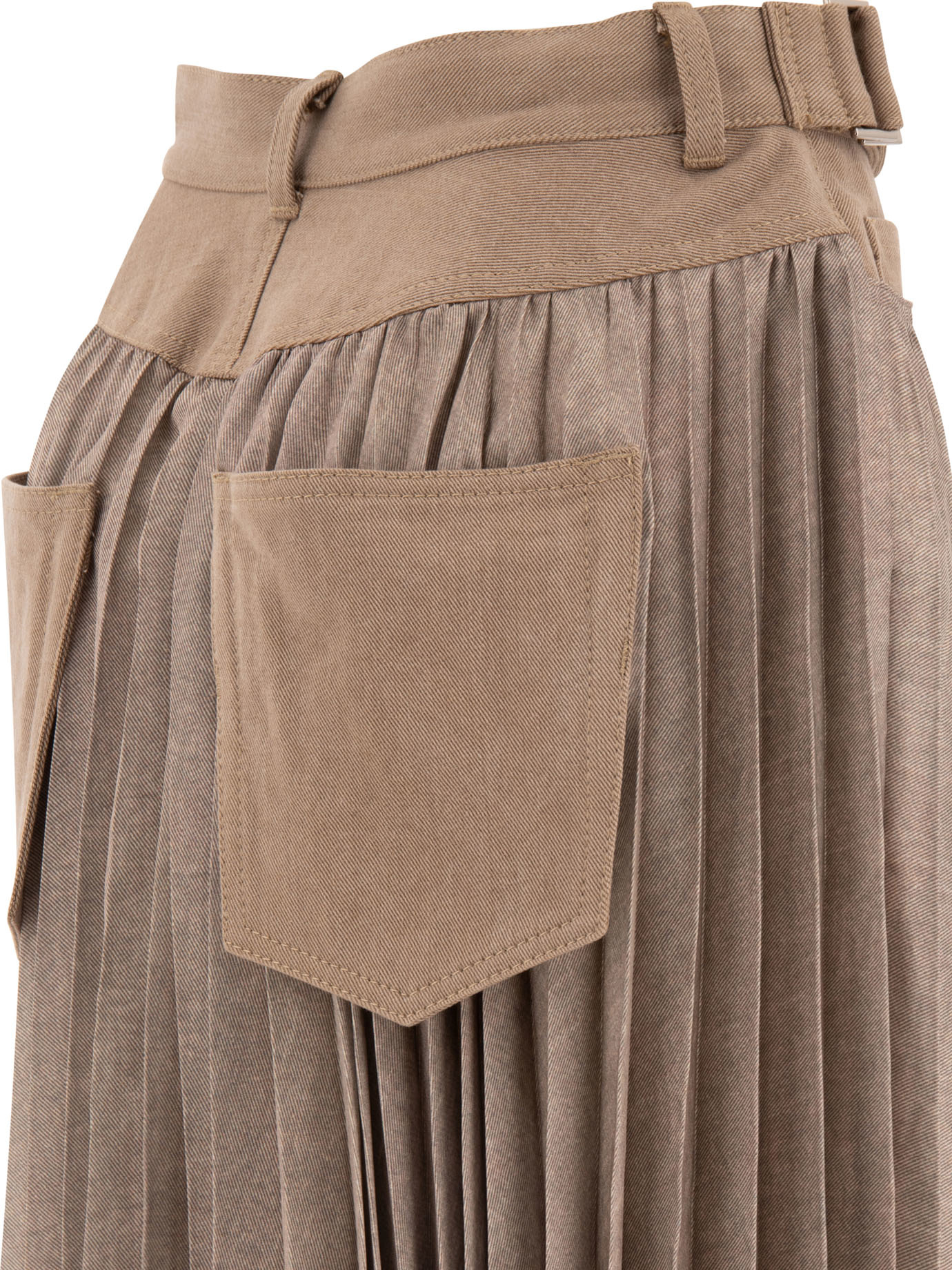 Shop Sacai Denim-panels Midi Skirt In Brown