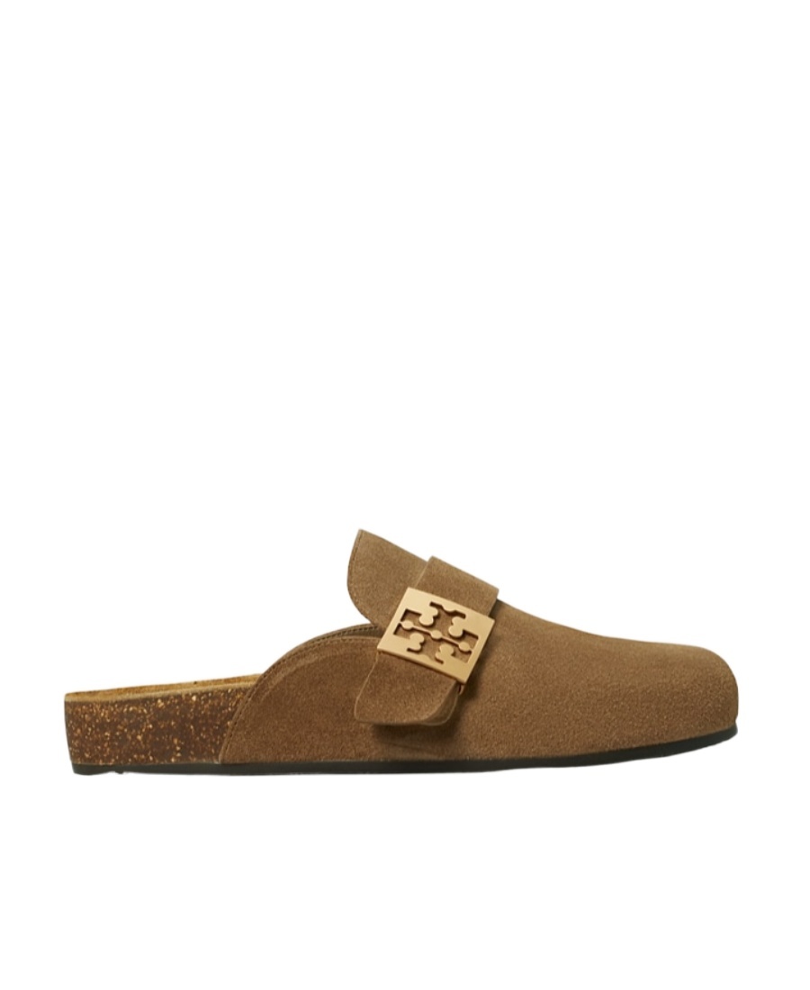 Tory Burch Mellow Logo Shearling Flat Mules In Brown