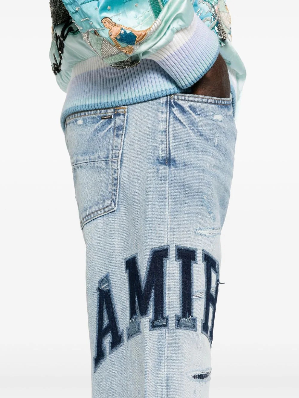 Amiri Varsity Logo Repair Mid-rise Straight-leg Jeans In Blue