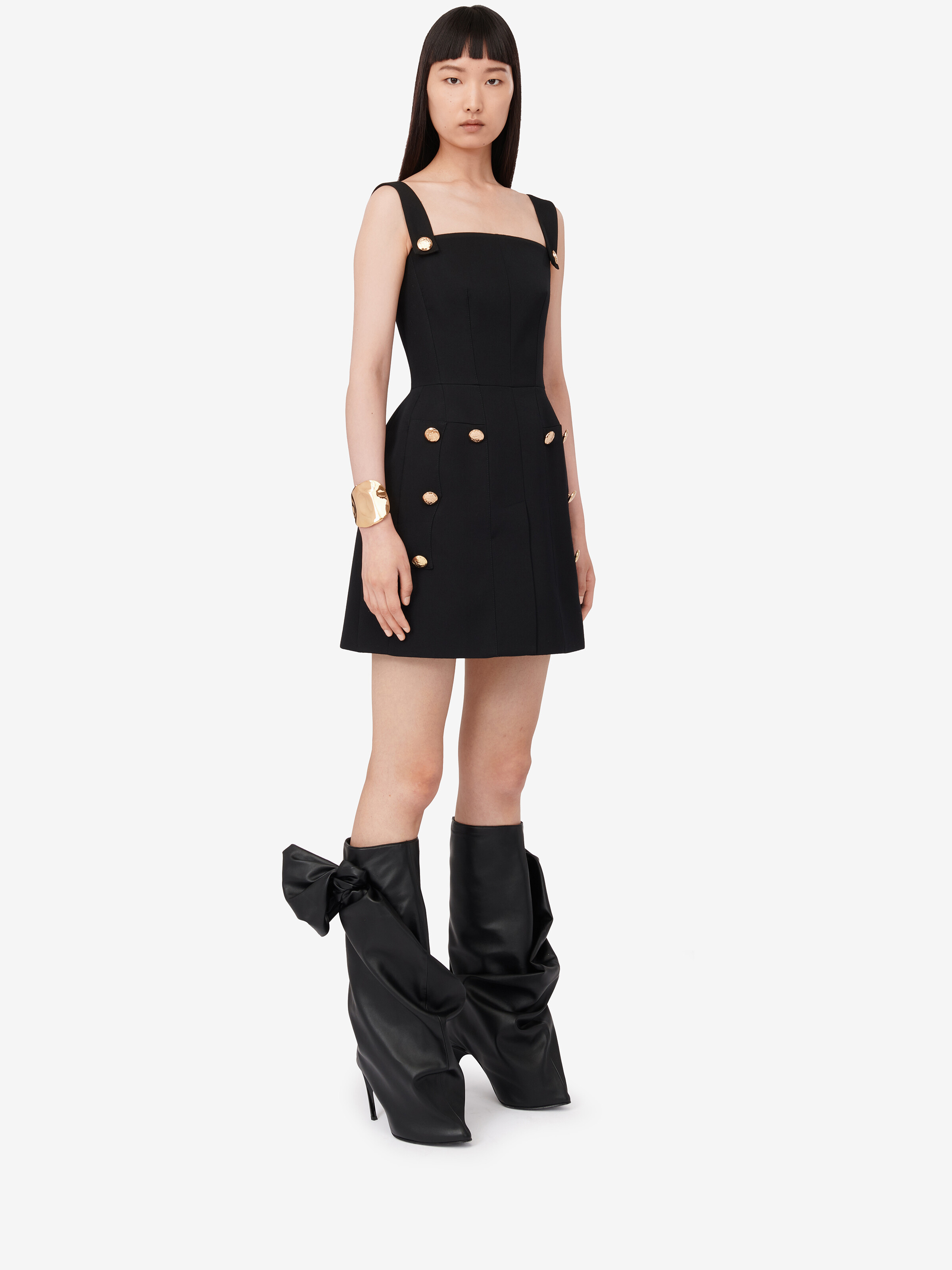 Alexander Mcqueen Military Button-embossed Minidress In Black