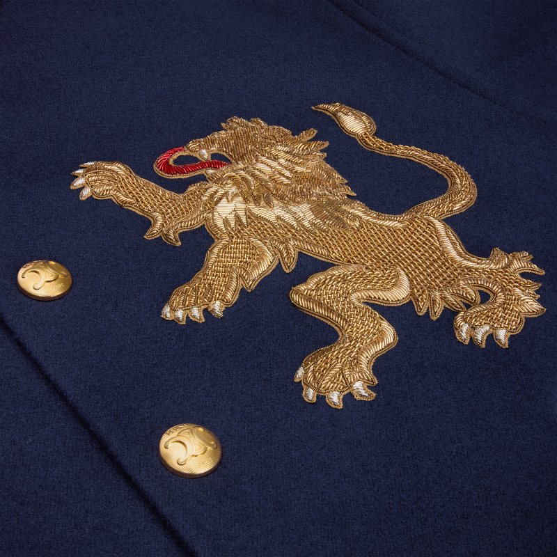 Celine Wool Jacket With Embroidered Lion In Blue