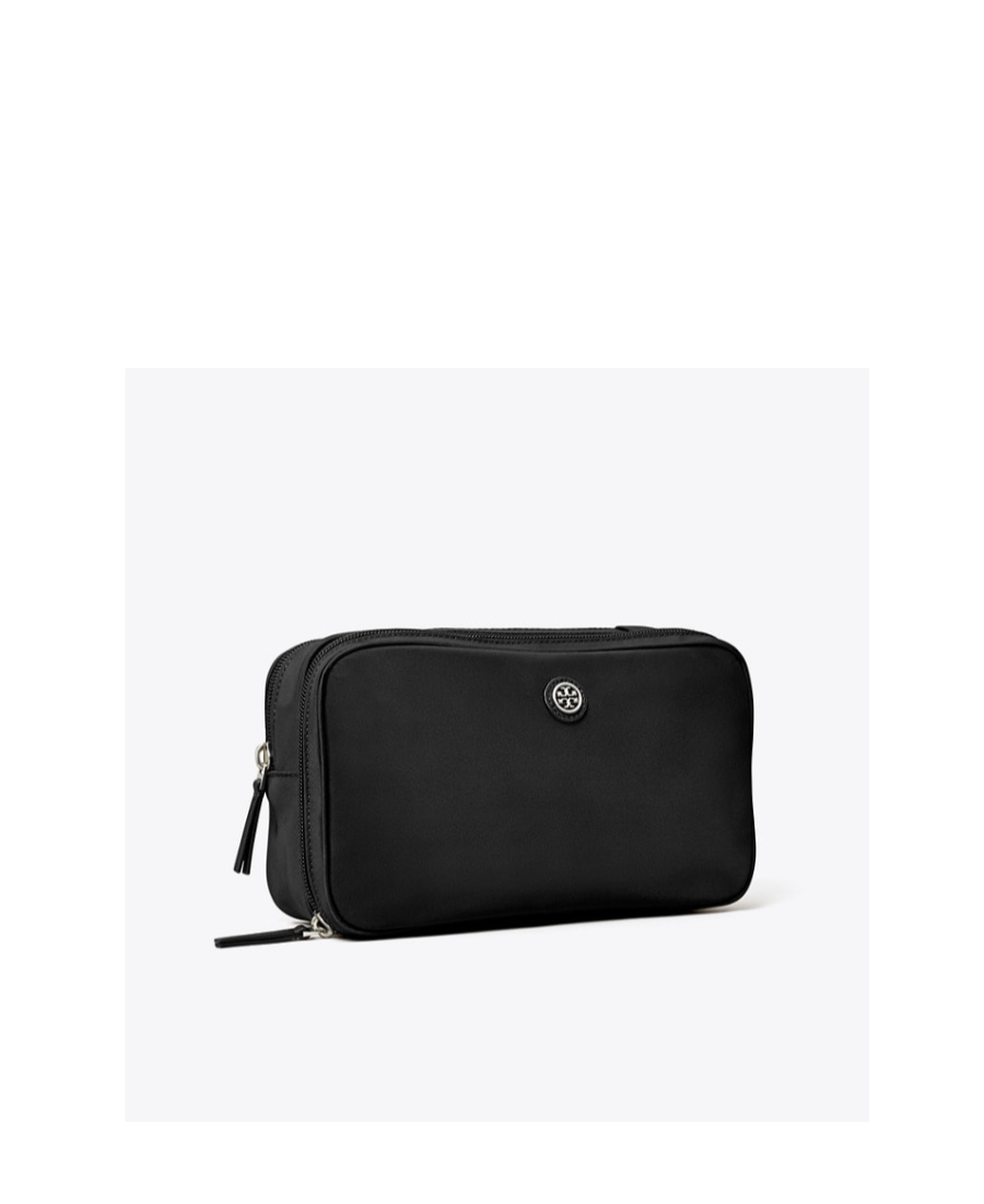 TORY BURCH LOGO-PATCH ZIPPED MAKE UP BAG
