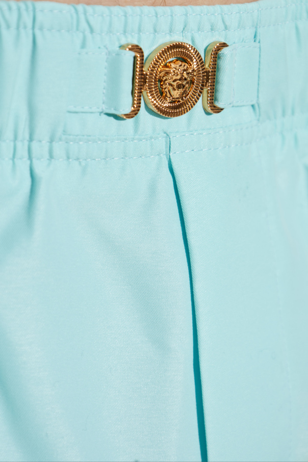 Versace Elastic Waist Swim Trunks In Green