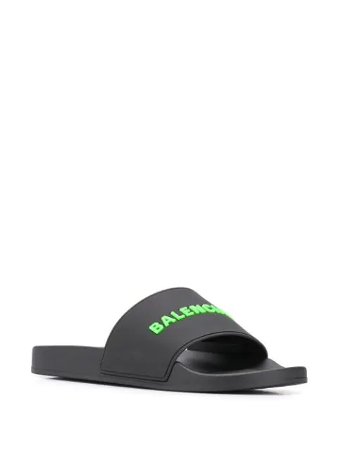 Balenciaga Embossed Logo Pool Slides In Black