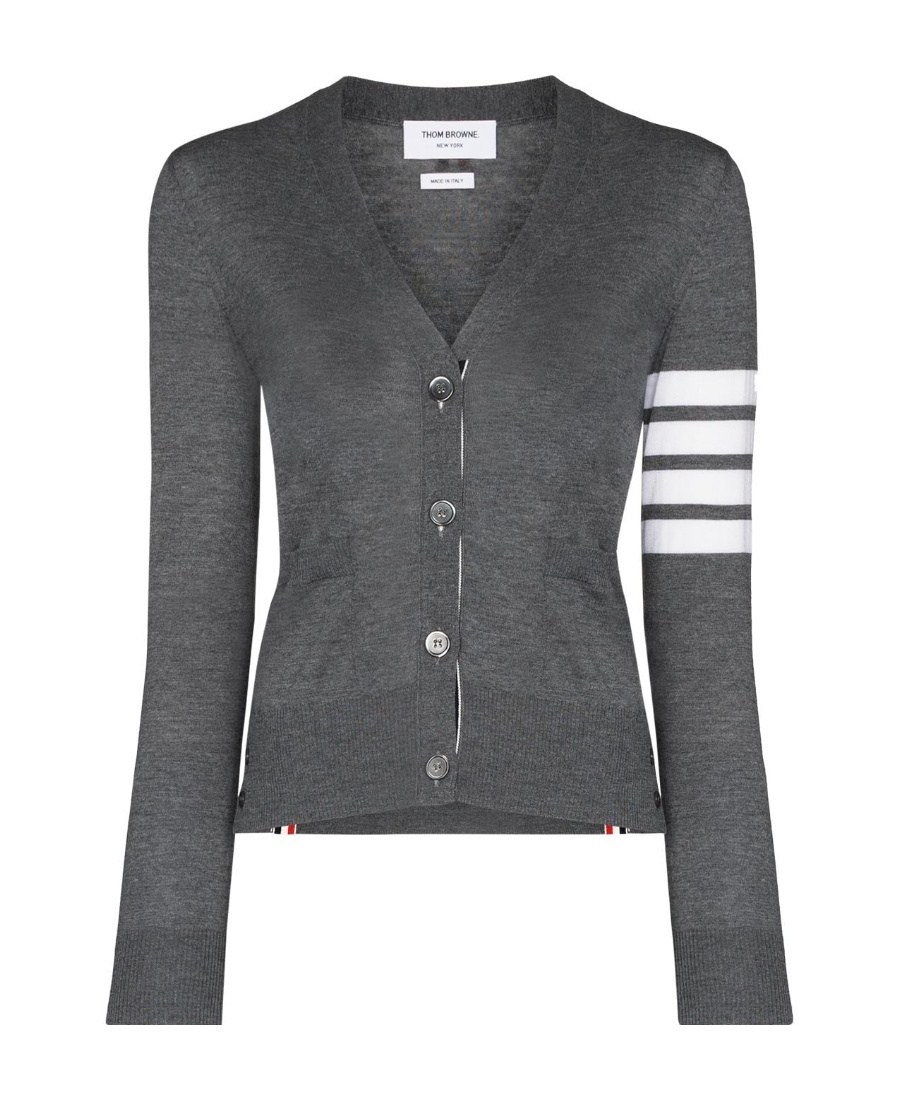 Thom Browne 4-bar Merino Wool Cardigan In Gray