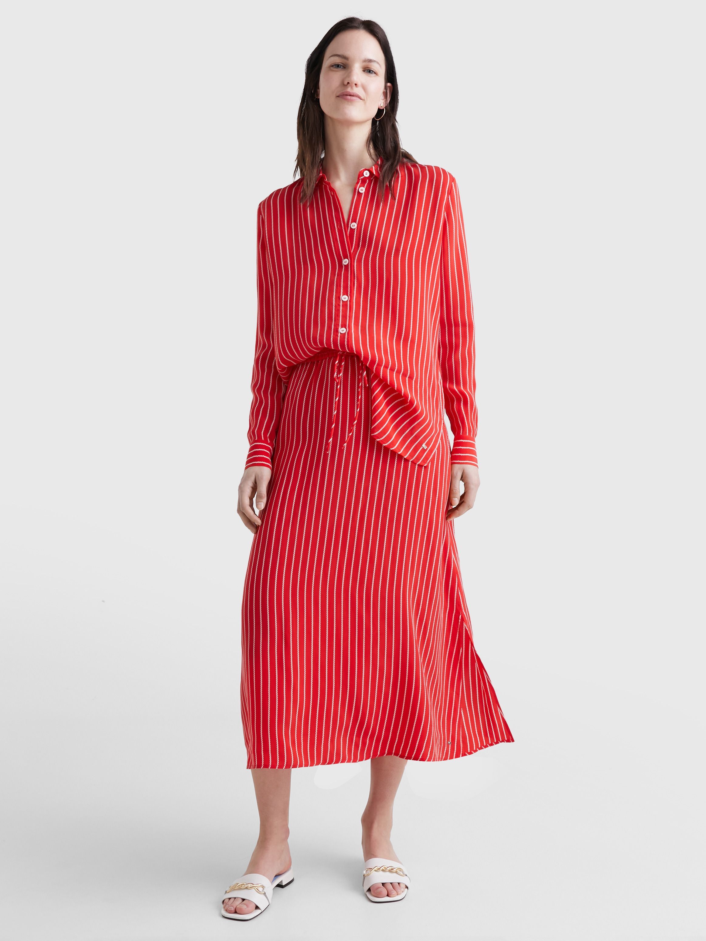 Tommy Hilfiger Rope Stripe Trumpet Skirt In Red