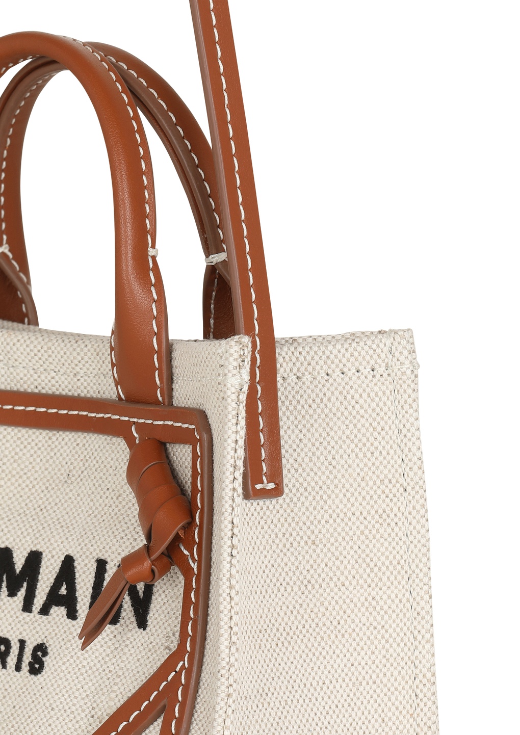 Shop Balmain B-army Mini Canvas Shopping Bag With Leather Inserts In White