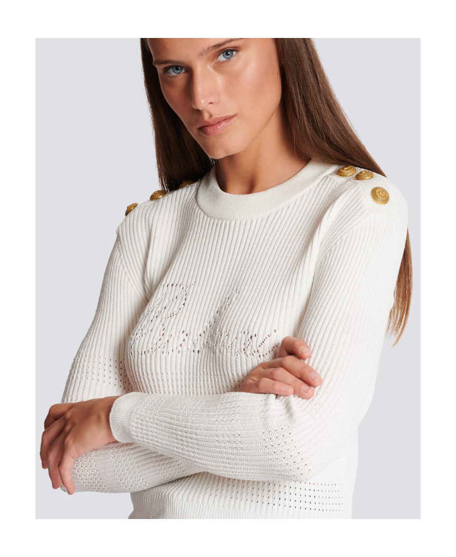 Shop Balmain Signature Knit Jumper In White