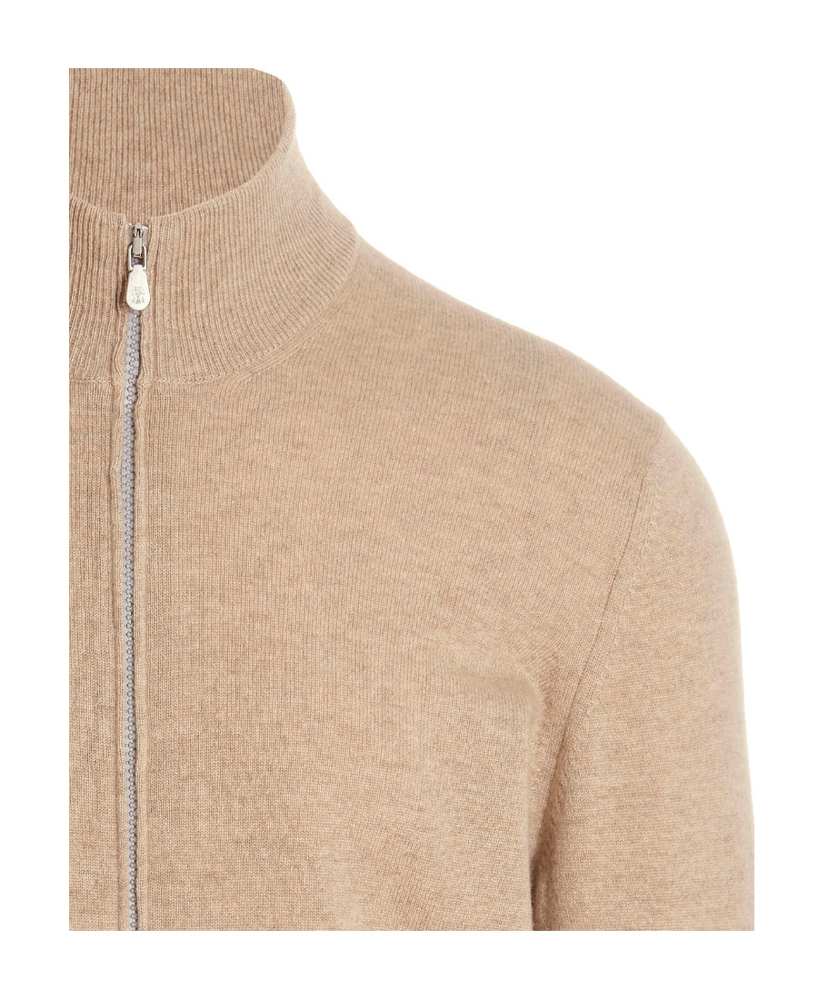 Brunello Cucinelli Cashmere Zipped Cardigan In Nude