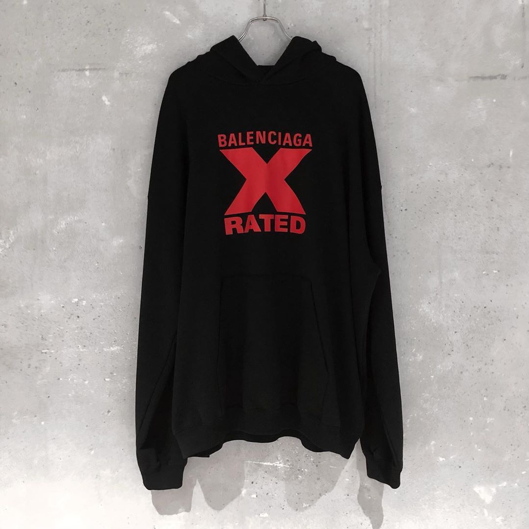 Balenciaga Logo Hooded Sweater In Black