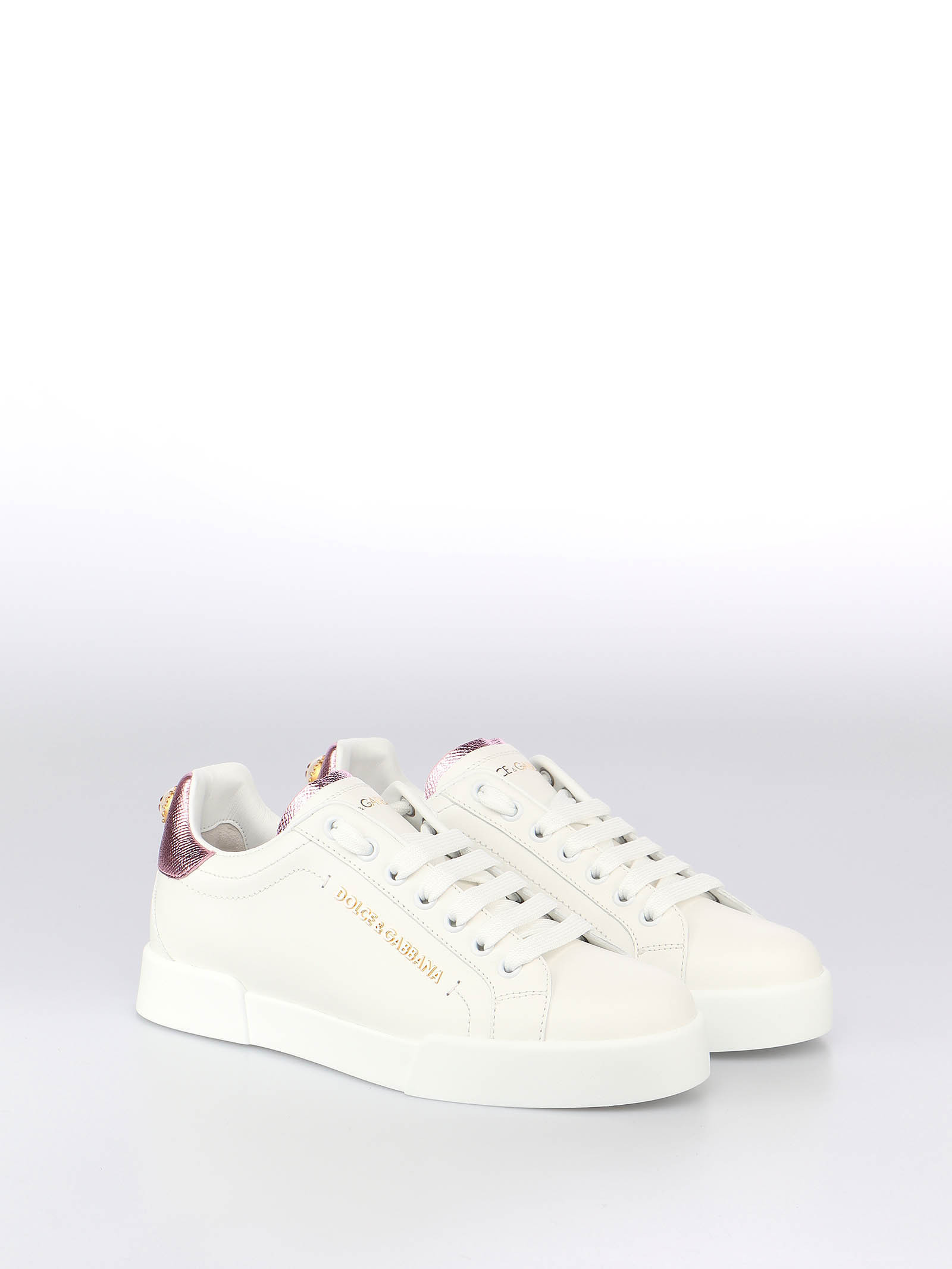 Dolce & Gabbana Portofino Leather Low-top Sneakers With Lateral Lettering Logo In White