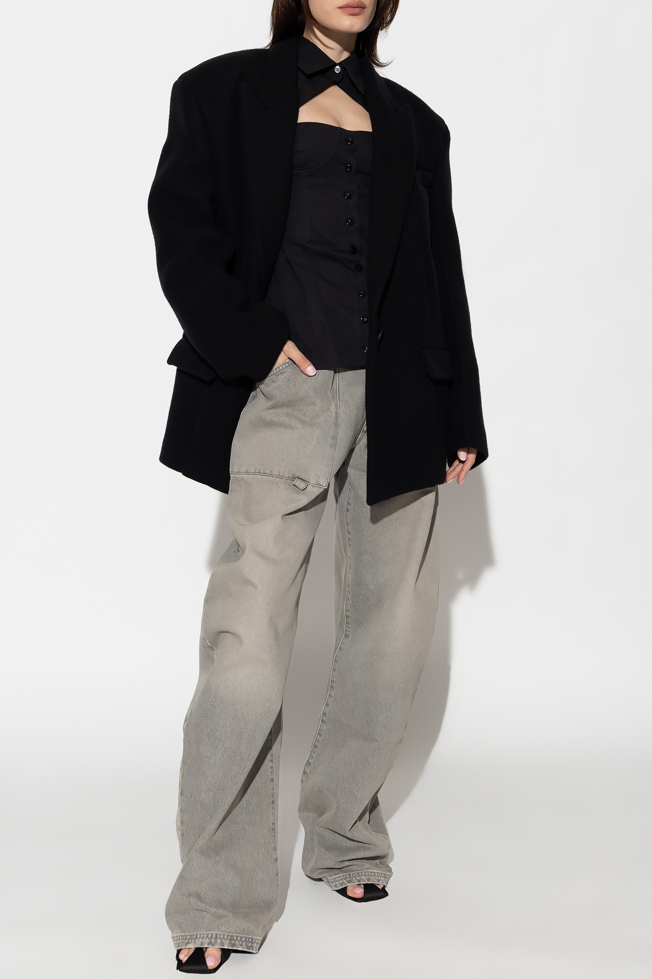 Attico The Glen Oversized Short Coat In Black