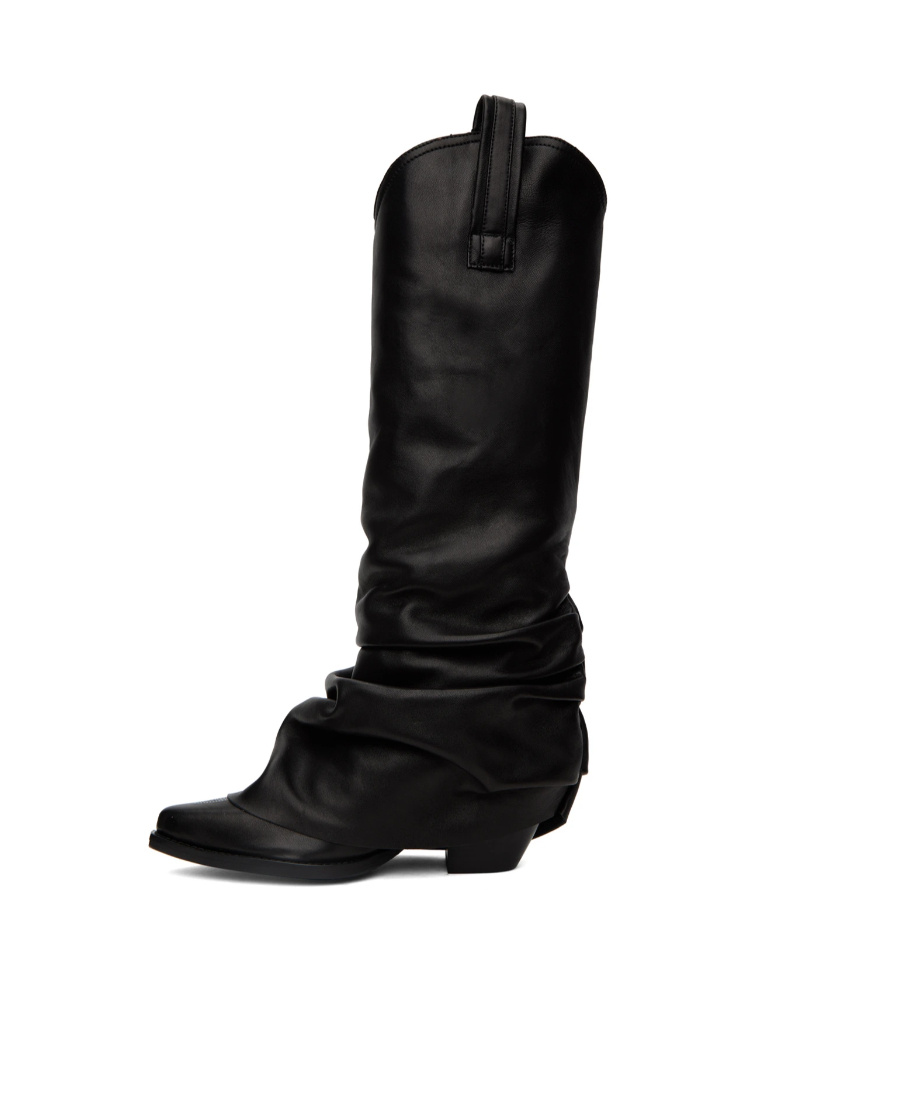 R13 Xx Knee Hgh Westrn Draped Boot In Black