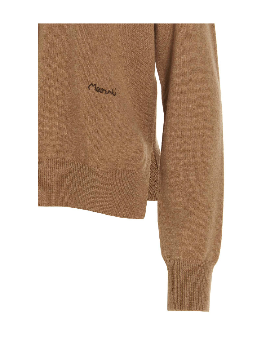 Marni Logo-embroidered Cashmere Jumper In Brown