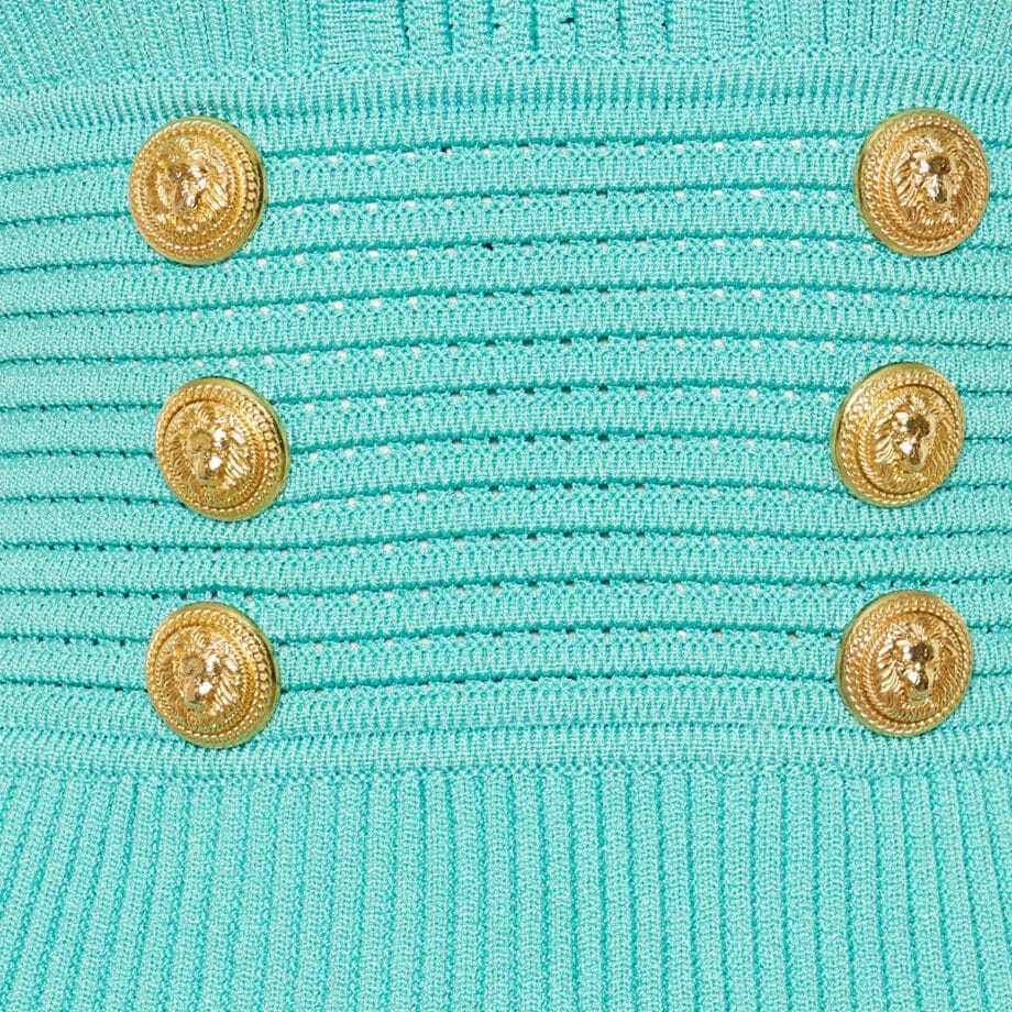 Balmain Knit Mini Dress With Button Details In Green