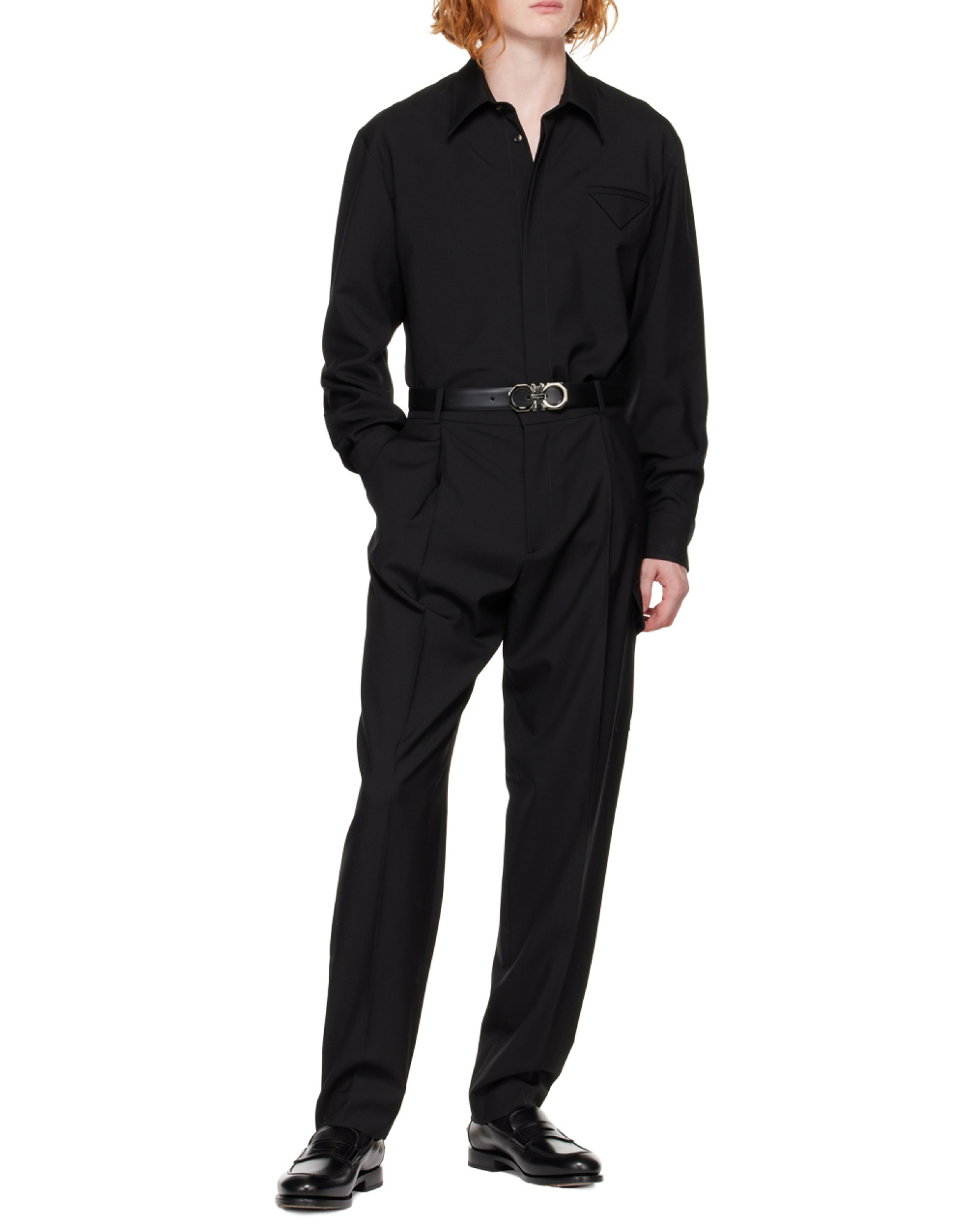 Ferragamo Black Logo Details Business Casual Shoes In Black