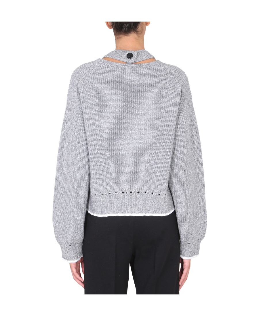 Shop Proenza Schouler White Label Cut-out Crewneck Sweater In Gray