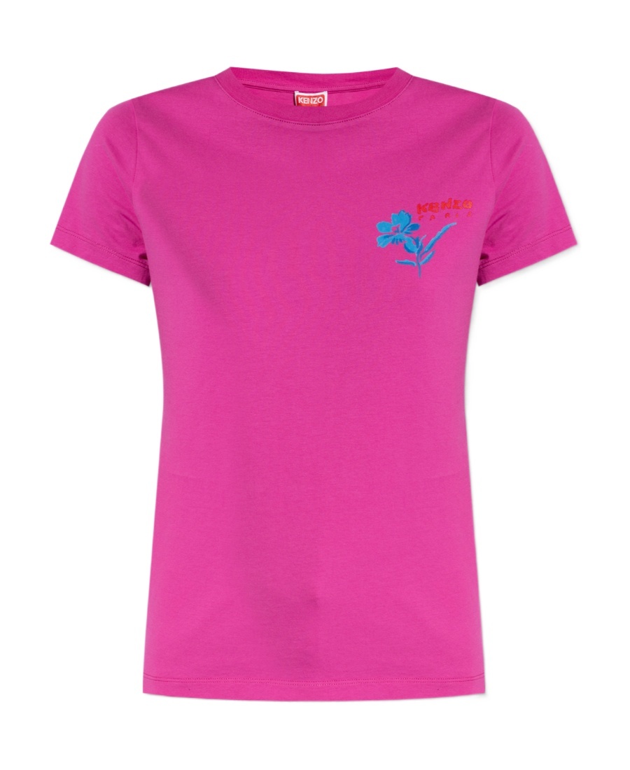 Kenzo Drawn Flower Cotton T-shirt In Pink