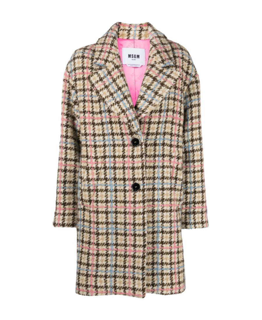 Msgm Boucl� Single-breasted Coat In Neutral