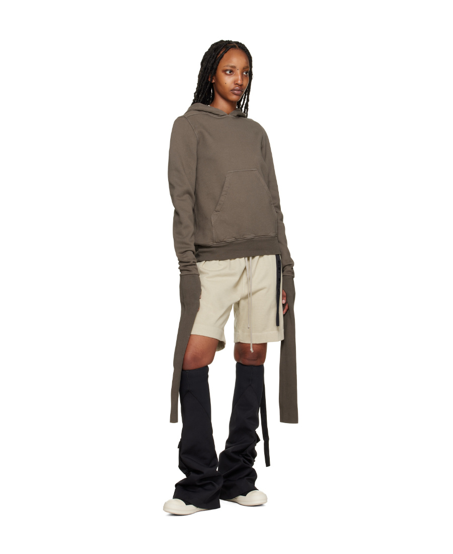 Rick Owens Drkshdw Grab Velvet Hooded Sweater In Brown