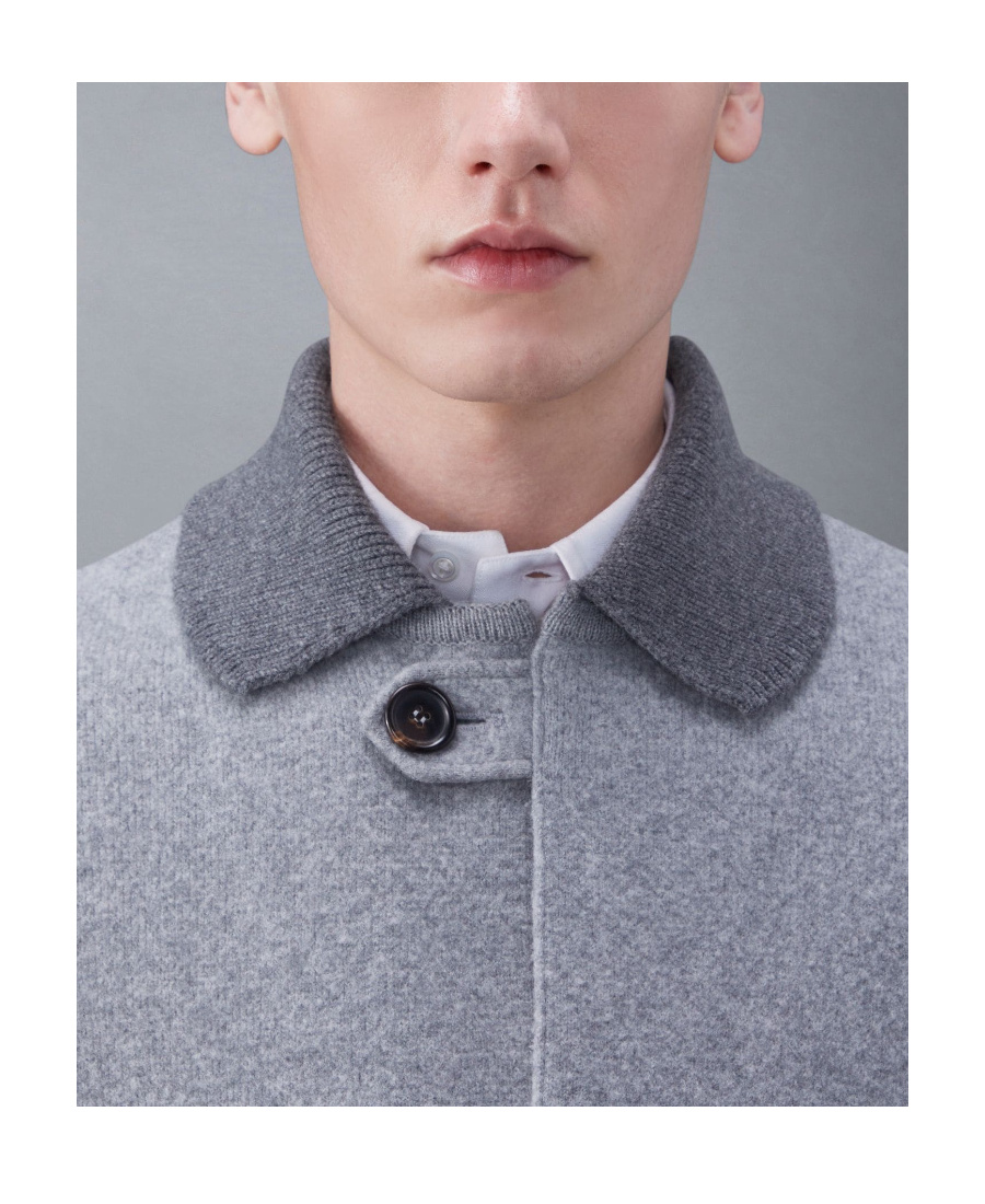 Shop Thom Browne Stripe-trim Detail Single-breasted Coat In Gray