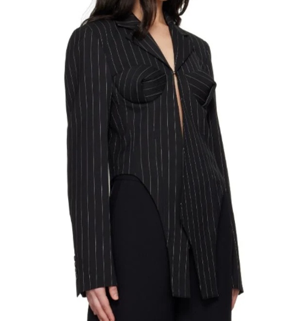Jean Paul Gaultier Pinstripe Corset Wool Tailored Jacket In Black