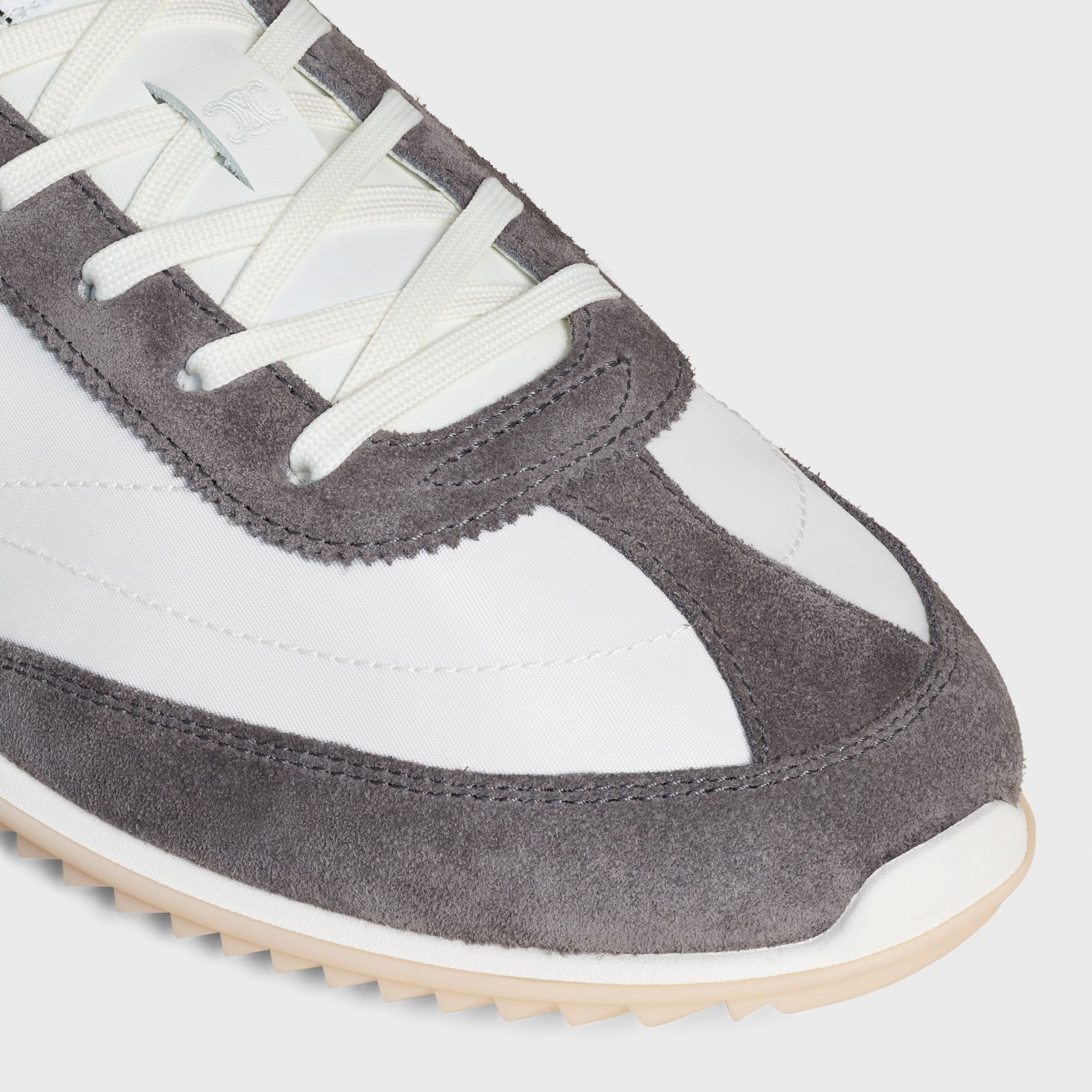 Celine Racer Low Lace-up Sneaker With Triomphe In Nylon, Suede Calfskin And Calfskin In White