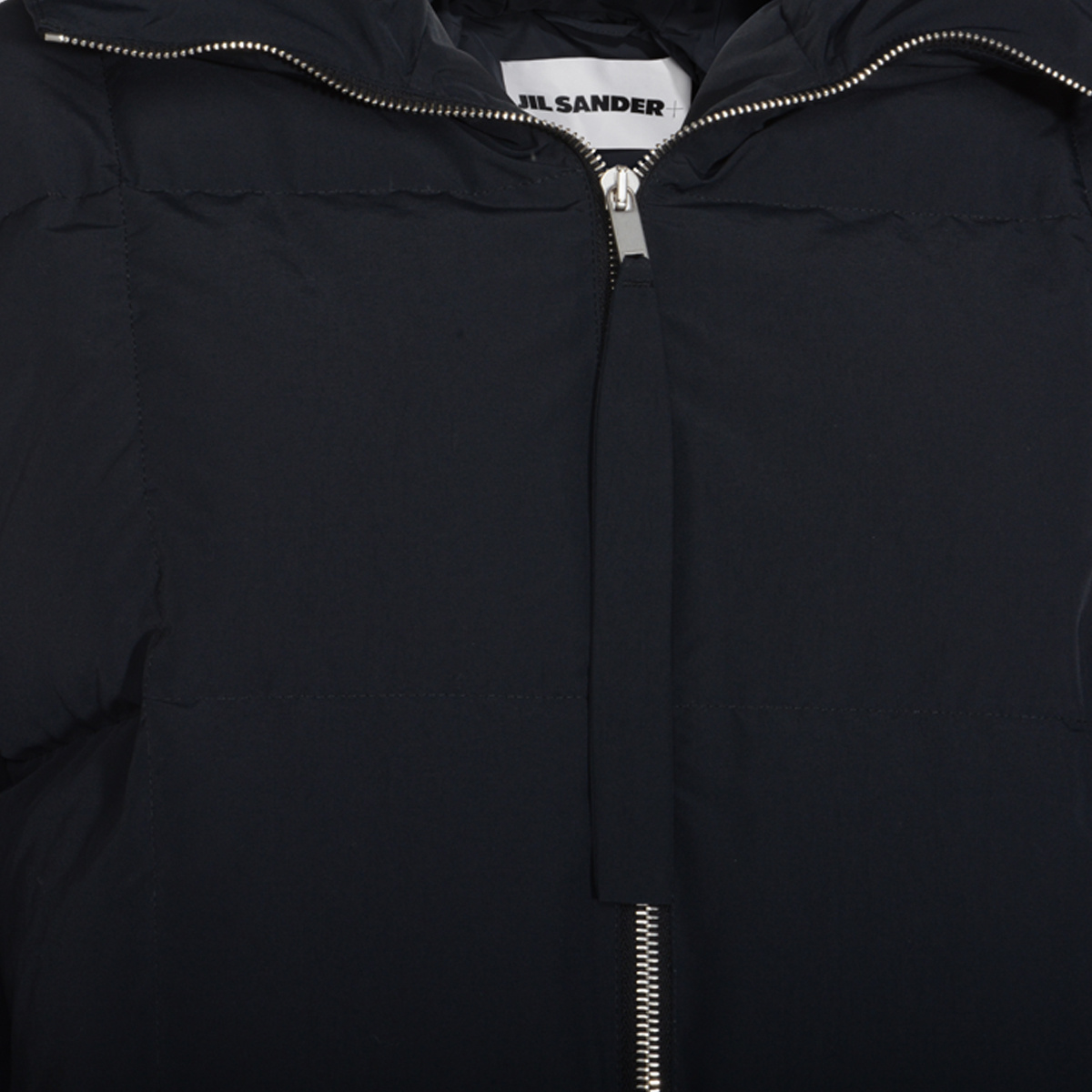 Jil Sander Hooded Long Padded Quilted Jacket In Blue