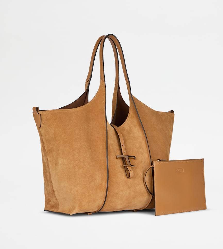 Tod's T Timeless Medium Suede Shoulder Bag In Brown